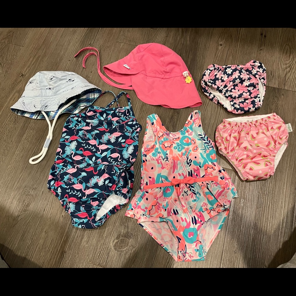 18M Swim bundle 2 suits 2 swim diapers 2 hats